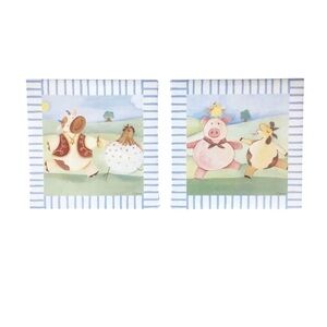Sapna Wall Art Farm Animals Canvas Cow Chicken Pig Goat White Blue Home Decor
